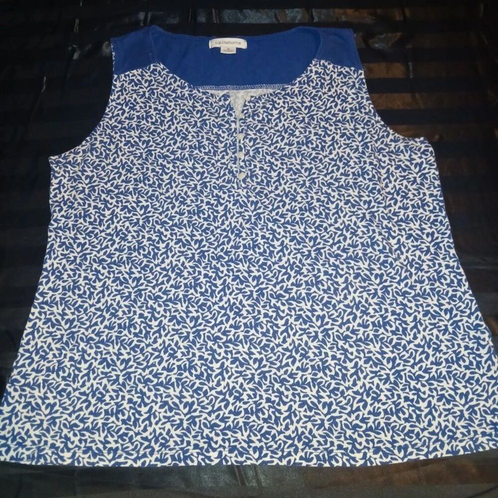 Liz Claiborne XL Tank Floral Print Split V Neck